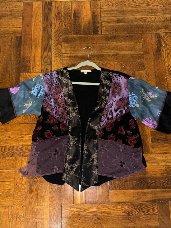 Vintage Other - Vintage Lavender and Black Floral Patchwork Kimono Jacket